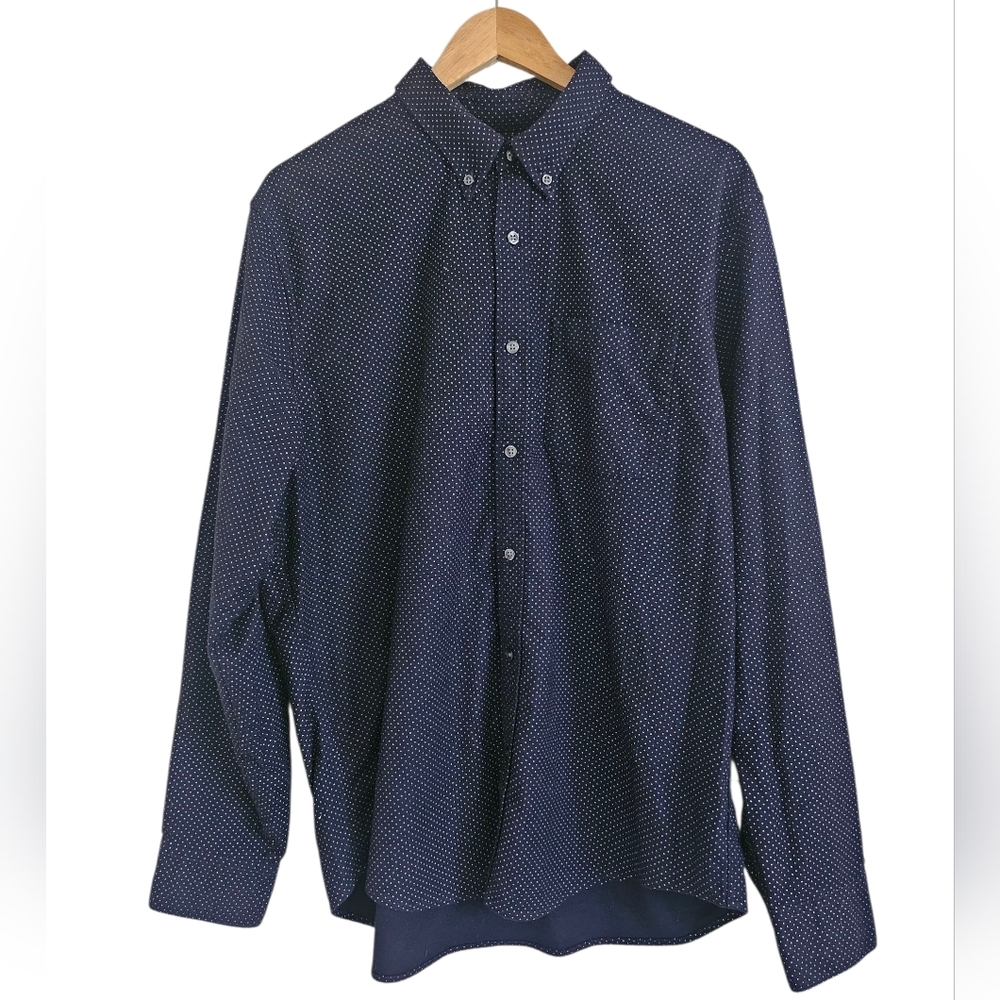 Abercrombie & Fitch Men's Navy Blue White Micro Polka Dot Cotton Shirt, Size XL